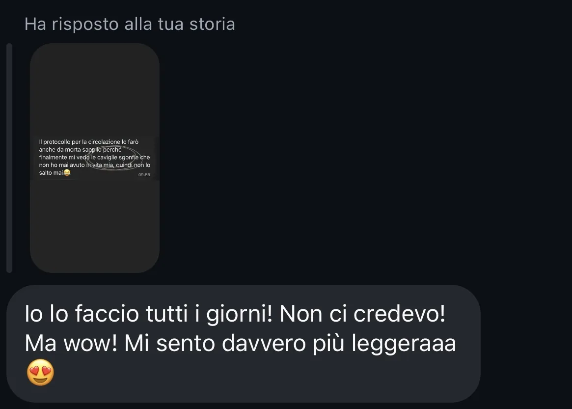 Screenshot di un messaggio di una cliente su Leggera Flow (5)